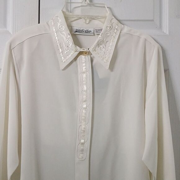Yves St. Clair vintage cream color button down long sleeve blouse Sz 16 NWT - Picture 3 of 12